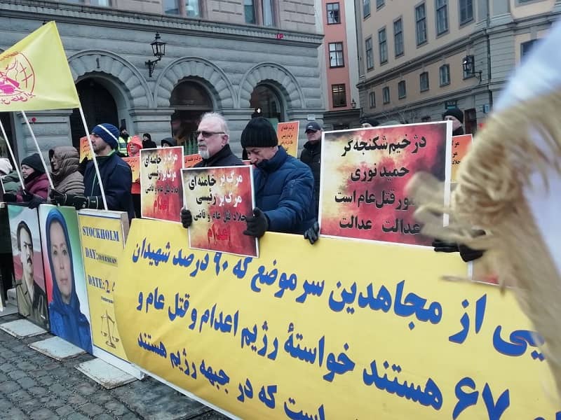 Stockholm, Thursday, February, 24, 2022: Freedom-loving Iranians, supporters of the People’s Mojahedin Organization of Iran (PMOI/MEK), Gathered in Front of the Swedish Parliament.