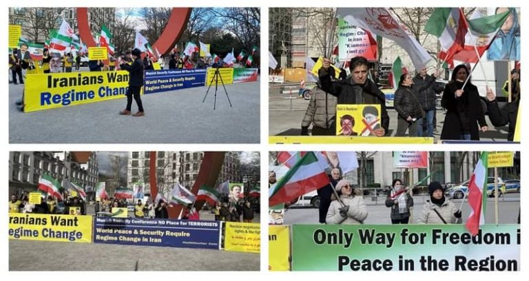 Saturday, February 19, 2022, Munich: Freedom-loving Iranians, supporters of the Iranian resistance, protested against the presence of the terrorist foreign minister of the clerical regime, Amir Abdollahian, at the Munich Security Conference in front of the conference headquarters.