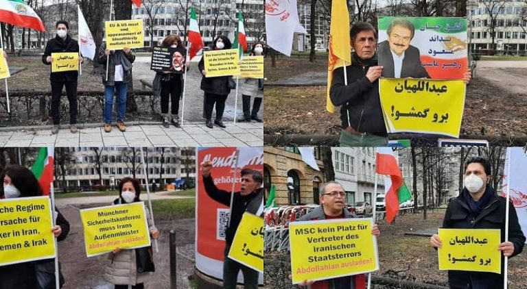 Munich, Germany: On Friday, February 18, 2022, a group of freedom-loving Iranians, supporters of the Iranian resistance, held a rally in front of the Munich Security Conference place. Iranians protested against the invitation of the terrorist foreign minister of the mullahs to the conference (MSC2022). They called for an end to the US and European appeasement policy toward the terrorist mullahs' regime.