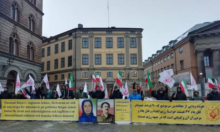 Stockholm, February, 21, 2022: Freedom-Loving Iranians, MEK Supporters Rally in Front of the Swedish Parliament. They Are Seeking Justice for the 1988 Massacre Martyrs.