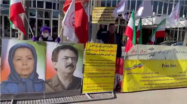 February 24, 2022—Vienna, Austria: Freedom-loving Iranians, MEK supporters called to adopt a firm policy against religious fascism ruling Iran to prevent bombings, terrorism, and warmongering.