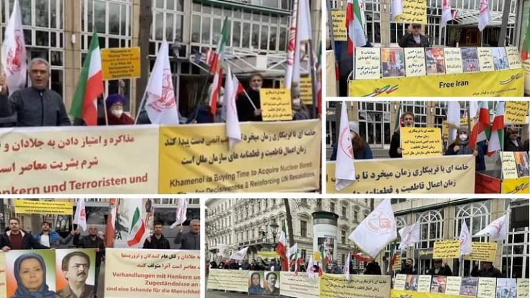February 18, 2022—Vienna, Austria: Freedom-loving Iranians, supporters of the People’s Mojahedin Organization of Iran (PMOI/MEK), took a protest rally against nuclear defiance of the mullahs' regime.