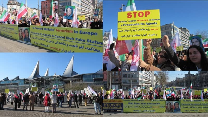 Belgium, Antwerp: MEK supporters rally outside the court in Antwerp – Friday, March 4, 2022