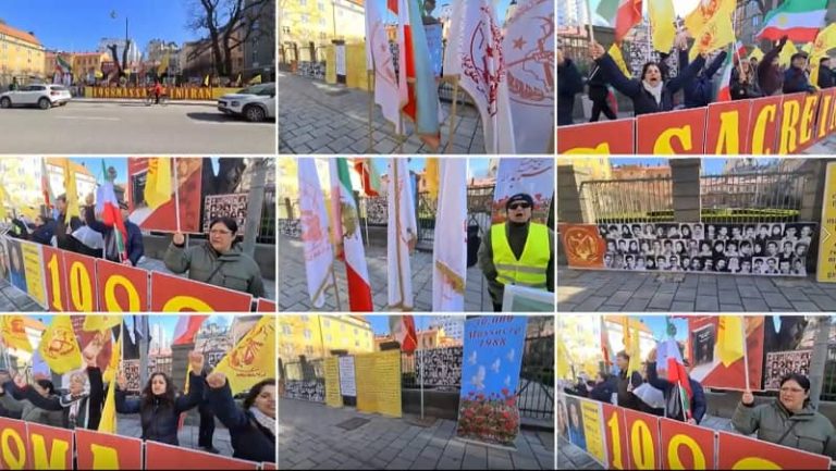 Stockholm, March 15, 2022: Freedom-loving Iranians, supporters of the People's Mojahedin Organization of Iran (PMOI/MEK), Rally in Front of the Stockholm Court.