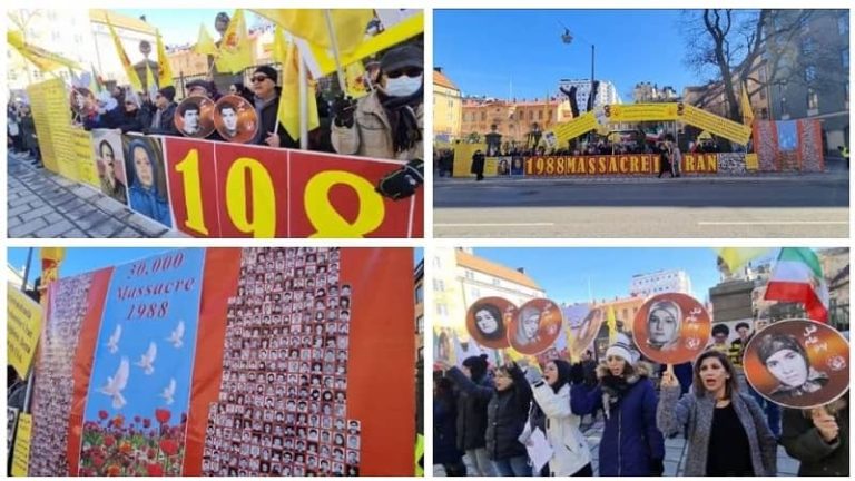 Stockholm, March 9, 2022: Freedom-loving Iranians, supporters of the People’s Mojahedin Organization of Iran (PMOI/MEK), Rally in Front of the Stockholm Court.