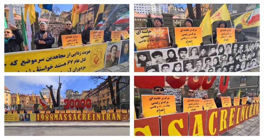Sweden, March 31, 2022: Freedom-loving Iranians, MEK supporters rally in front of Stockholm district court. 