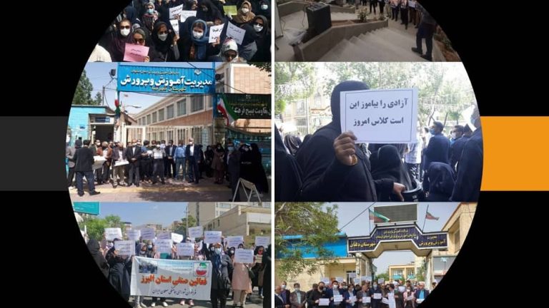 May 1, 2022: The secretariat of the National Council of Resistance of Iran (NCRI) issued a statement in regard to the nationwide protests of the Iranian teachers and pensioners in 21 provinces on International Workers’ Day.