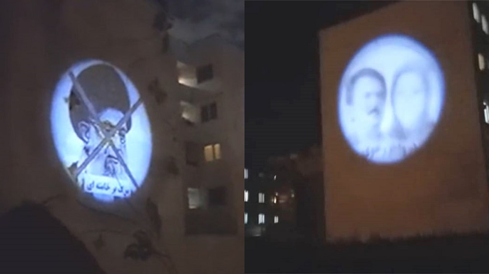 In different cities, large images of Iranian Resistance leader Massoud Rajavi and Mrs. Maryam Rajavi, President-elect of the Iranian opposition coalition National Council of Resistance of Iran (NCRI), were projected on walls.