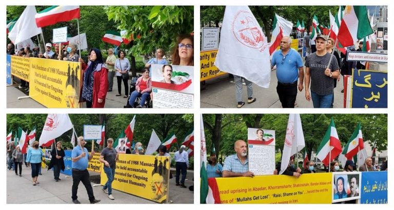 May 27, 2022, Toronto, Canada: Freedom-loving Iranians, supporters of the People's Mojahedin Organization of Iran (PMOI/MEK) demonstrated in support of the Iran protests and in solidarity with protesters in Abadan and other Iranian cities.