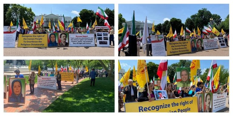 Washington, DC, May, 15, 2022: Iranian resistance supporters (MEK & NCRI) demonstrated in Front of the White House in support of the popular protests across Iran.