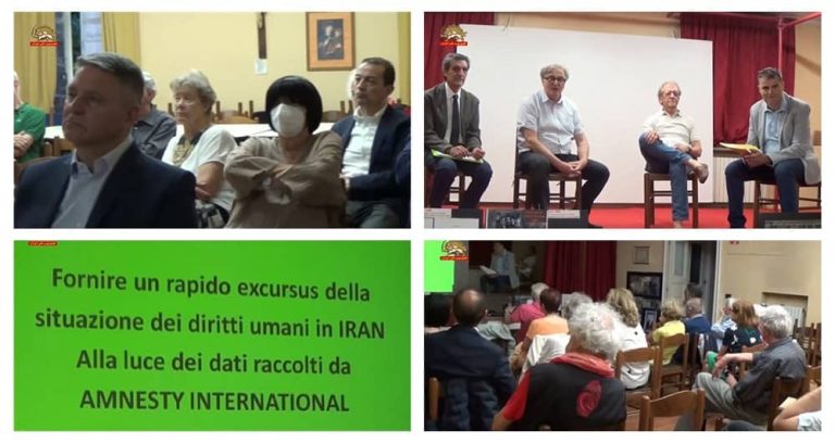 On Wednesday, June 8, 2022, a meeting was held in the city of Revigliasco, Turin, Italy, entitled “Religious Government and Human Rights in Iran” in collaboration with the Cultural and Human Rights Associations: International Help, Proloco Revigliasco, Free and Democratic Iran, and Amnesty International’s branch in the Province of Piedmont.