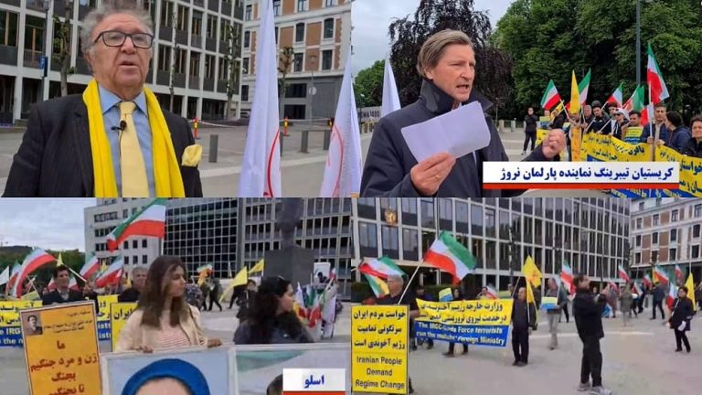 Oslo, Norway, June 4, 2022: Freedom-loving Iranians and supporters of the People's Mojahedin Organization of Iran(PMOI/MEK) and NCRI, took placed a rally to support Iran protests and in solidarity with Abadan people.
