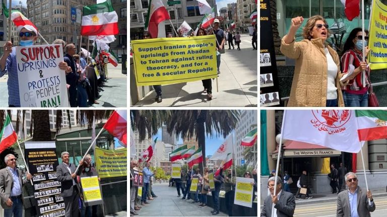 San Francisco – June 5, 2022: Freedom-loving Iranians and supporters of the People's Mojahedin Organization of Iran(PMOI/MEK) and NCRI, held a rally to support Iran protests and in solidarity with Abadan people.