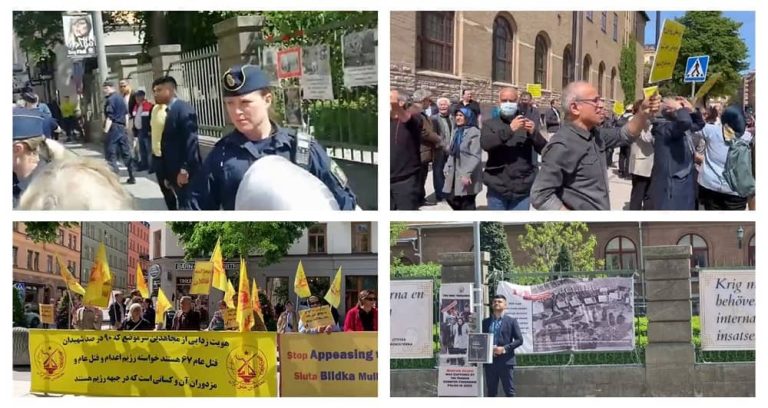 June 9, 2022, Stockholm, Sweden: Freedom-loving Iranians, supporters of the People's Mojahedin Organization of Iran (PMOI/MEK), held a protest rally in front of the court of the executioner of the 1988 massacre, Hamid Noury.
