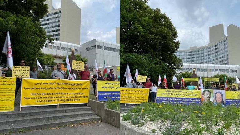 June 6, 2022—Vienna, Austria: Freedom-loving Iranians, supporters of the People’s Mojahedin Organization of Iran (PMOI/MEK), demonstrated against the nuclear program of the mullahs' regime that is pursuing nuclear weapons.