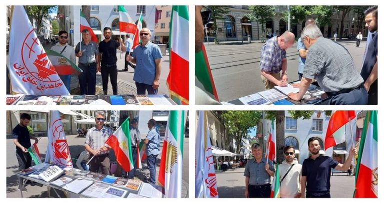 Zurich, Switzerland, June 13, 2022: A book exhibition held by freedom-loving Iranians, supporters of the People's Mojahedin Organization of Iran (PMOI/MEK). During the book exhibition, Iranian resistance supporters called for participation in the World Summit Free Iran 2022, which will be held on July 23, 2022.