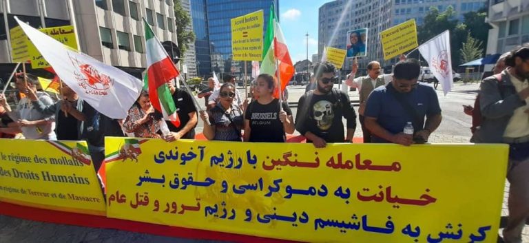 July 11, 2022, ‌Brussels: Protest rally and sit-in of freedom-loving Iranians, supporters of the People’s Mojahedin Organization of Iran (PMOI/MEK), against the shameful deal between Iran’s regime and Belgium government, continued for the sixth consecutive day.