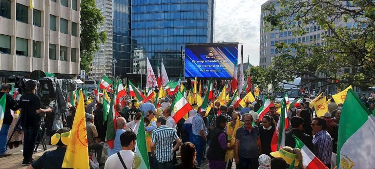 July 14, 2022, ‌Brussels: Thousands of freedom-loving Iranians, supporters of the People’s Mojahedin Organization of Iran (PMOI/MEK) held a massive demonstration near to the Belgian parliament based on a prior notice by the Iranian community in Belgium. Iranians voiced their protests against the shameful deal between Iran’s regime and Belgium government to free the convicted terrorist-diplomat Assadollah Assadi.