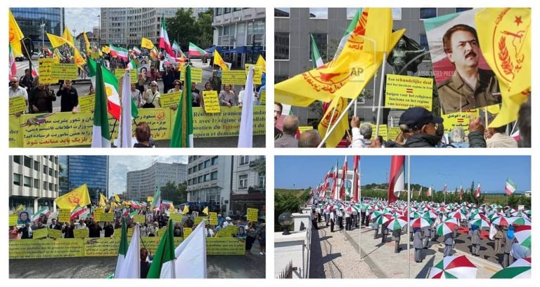 Brussels, July 28, 2022: Freedom-loving Iranians, supporters of the People’s Mojahedin Organization of Iran (PMOI/MEK) held a demonstration near to the Belgian parliament. The Rally was at the same time to the Brussels Court of First Instance, considering a request by the Iranian Resistance preventing the extradition and release of Assadollah Assadi, an Iranian regime diplomat-terrorist.