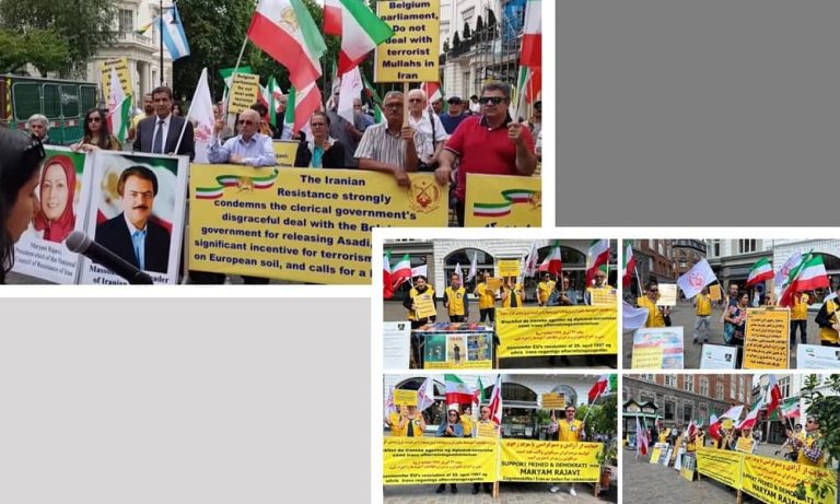 July 2, 2022: Freedom-loving Iranians, supporters of the People's Mojahedin Organization of Iran (PMOI/MEK) held rallies in London, Malmö, and Aarhus against the shameful deal between the mullahs’ regime and the Belgian government.