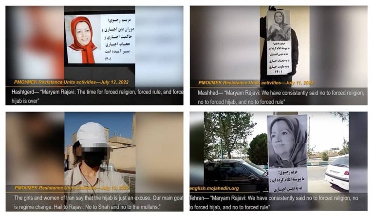 July 12, 2022—Iranian Resistance Units, a network of activists associated with the People's Mojahedin Organization of Iran (PMOI/MEK), carried out activities across Iran against the regime's forced hijab rule.