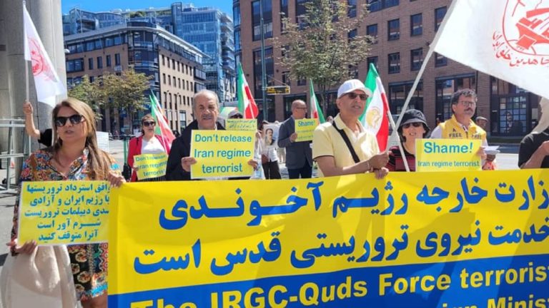 July 8, 2022: Protest rallies of freedom-loving Iranians, supporters of the People’s Mojahedin Organization of Iran (PMOI/MEK), against the shameful deal between Iran’s regime and Belgium continue in different countries of the word.