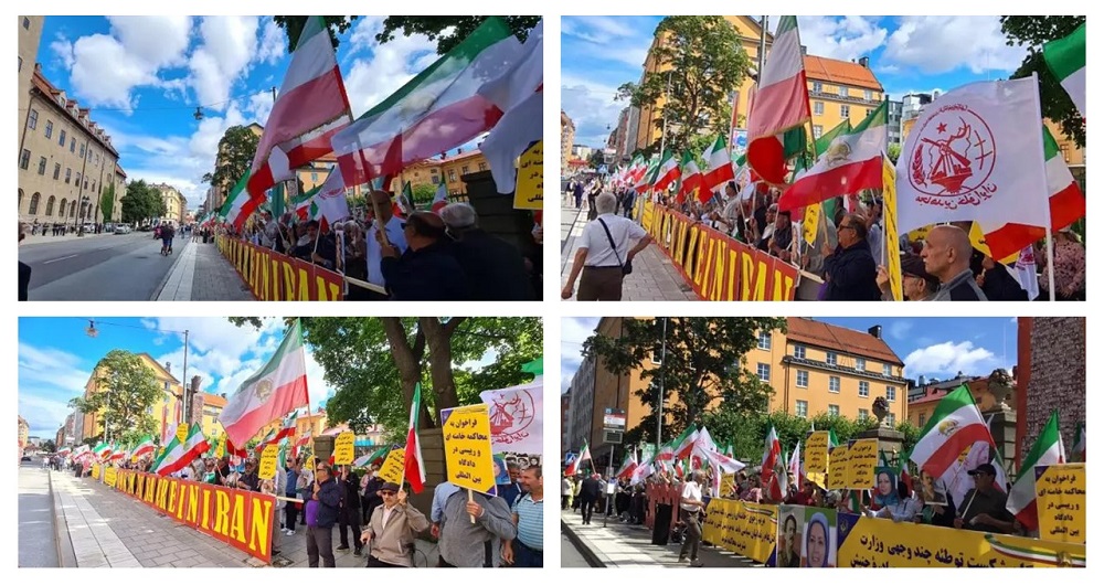 Stockholm, July 14, 2022: Freedom-loving Iranians, the families of the victims of the 1988 massacre in front of the courthouse