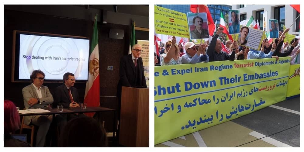While the press conference of the NCRI was being held about the shameful deal between Belgium and the mullahs' regime, freedom-loving Iranians, supporters of the Iranian resistance, had a protest rally outside the Belgian Prime Minister's office—July 5, 2022