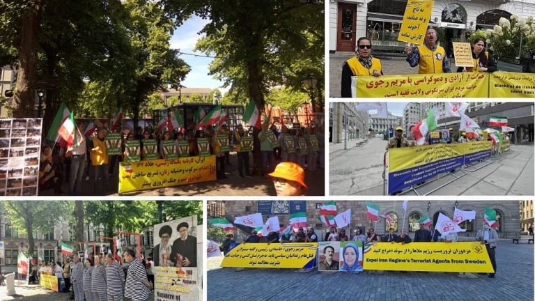 Saturday, August 6, 2022: Freedom-loving Iranians, supporters of the People's Mojahedin Organization of Iran(PMOI/MEK) in different European countries including, Sweden, Stockholm and Gothenburg, Denmark, Copenhagen and Aarhus, The Netherlands, The Hague, and Austria, Vienna staged rallies against the mullahs' regime.