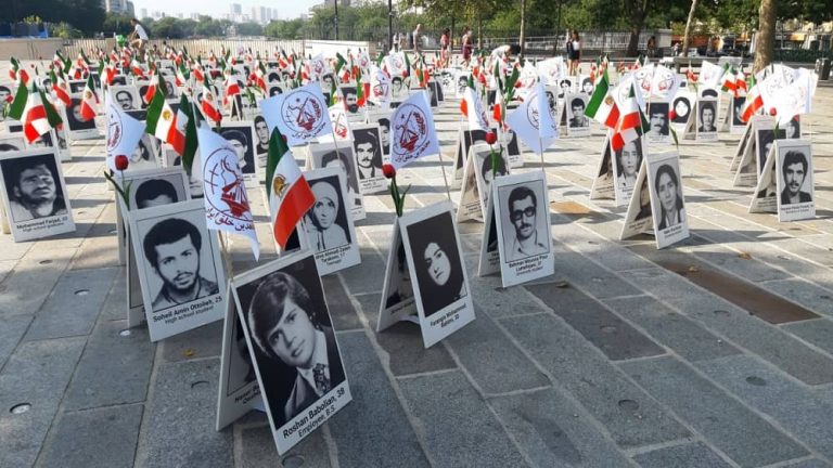 Paris, August 18, 2022: Freedom-loving Iranians and supporters of the People's Mojahedin Organization of Iran (PMOI/MEK) held a photo exhibition in memory of the martyrs of Iran's 1988 massacre.