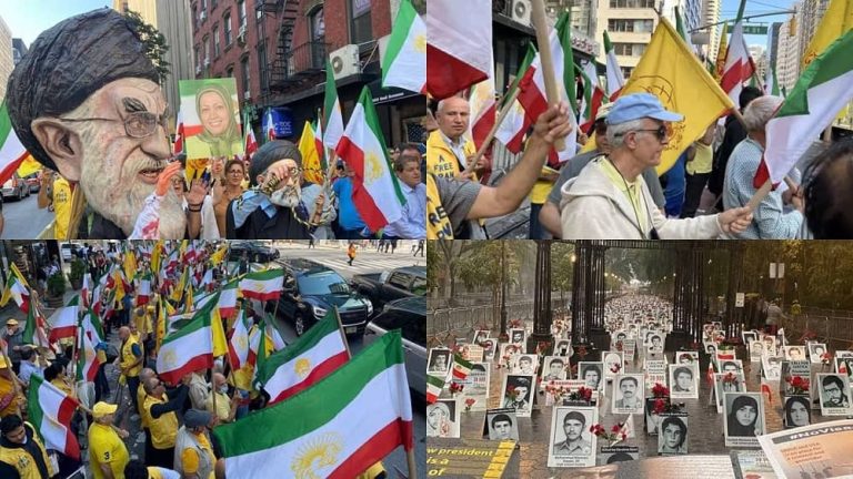 September 20, 2022: Holding the demonstrations and the photo exhibition on the 1988 massacre continued for the sixth day in New York by freedom-loving Iranians and supporters of the Iranian Resistance (NCRI and MEK) against the presence of the mass murderer Ebrahim Raisi in the UN.