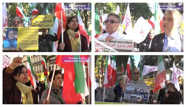 September 23, 2022: Freedom-loving Iranians, members, and supporters of the National Council of Resistance of Iran (NCRI) and the MEK supporters in France (Paris) held a rally and protested the suppression of the current uprising across Iran. Iranian Resistance supporters in Paris expressed their solidarity and support for the nationwide protests in the country.