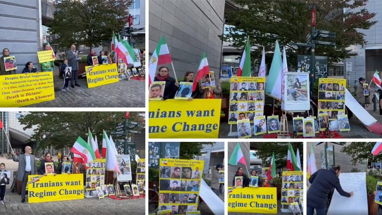 Brussels, October 25, 2022: Freedom-loving Iranians and supporters of the People's Mojahedin Organization of Iran (PMOI/MEK) held a rally in front of the European Parliament in solidarity with the Iranian people's uprising and political prisoners.
