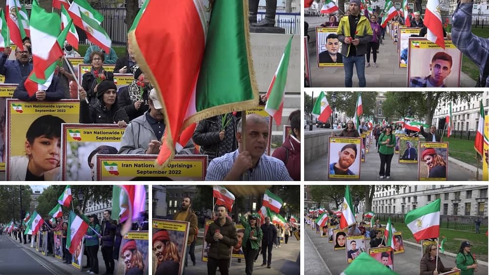London – October 8, 2022: Iranian Resistance Supporters Demonstration in Support of the Iran Protests