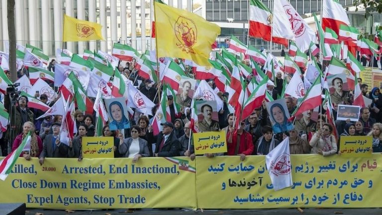 Luxembourg, Monday, October 17, 2: At the same time as the meeting of the Council of Ministers of the European Union, freedom-loving Iranians and supporters of the People's Mojahedin Organization of Iran (PMOI/MEK) held a large demonstration in front of the European Convention Center (Minister Council Session), in solidarity with the Iranian people's uprising.