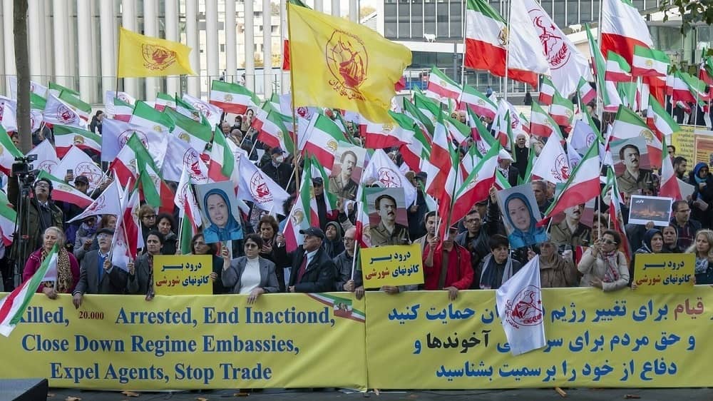 Luxembourg—October 17, 2022: Iranian Resistance Supporters Demonstration in Support of the Iran Protests