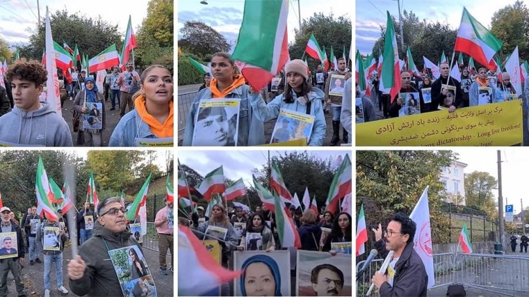 Norway, Oslo– October 6, 2022: Freedom-loving Iranians and supporters of the People's Mojahedin Organization of Iran (PMOI/MEK) held a protest gathering in Oslo in front of the mullahs' regime embassy to express solidarity with the nationwide Iran Protests. They protested the suppression of the current uprising across Iran. 