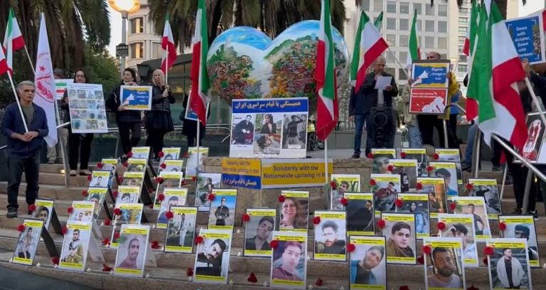 San Francisco—October 16, 2022: Freedom-loving Iranians and supporters of the People's Mojahedin Organization of Iran (PMOI/MEK) held a rally and candlelight vigil in solidarity with the Iranian people's uprising.