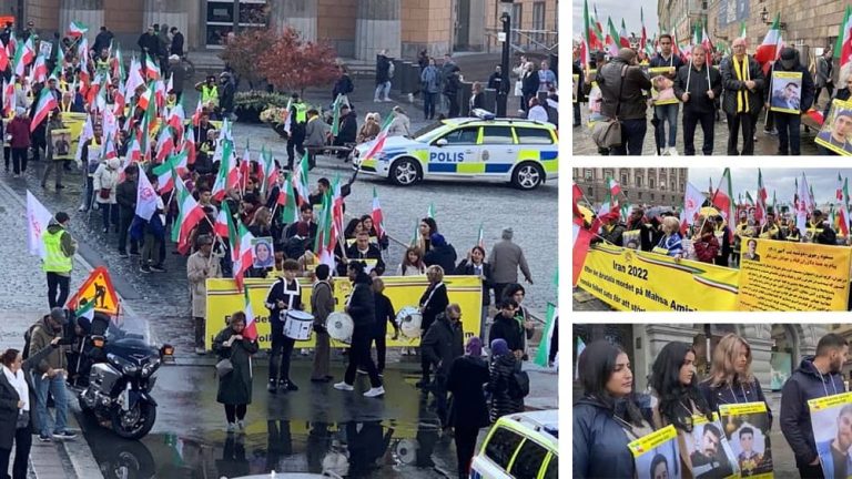 Stockholm, October 1, 2022: Freedom-loving Iranians and supporters of the People's Mojahedin Organization of Iran (PMOI/MEK) held a large demonstration and expressed solidarity with the nationwide Iran Protests. They protested the suppression of the current uprising across Iran.  