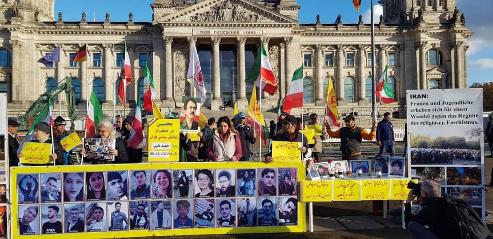Berlin—November 5, 2022: Iranian Resistance Supporters Continue to Rally in Front of the Bundestag in Support of the Iran Protests—Day 17