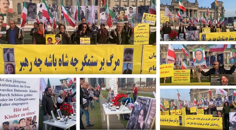 Berlin—October 31, 2022: Iranian Resistance Supporters Continue to Rally in Front of the Bundestag in Support of the Iran Protests—Day 9