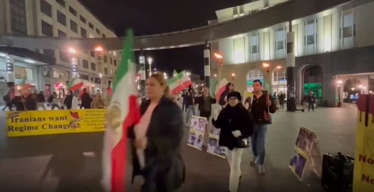 Brussels—November 16, 2022: Freedom-loving Iranians and supporters of the People's Mojahedin Organization of Iran (PMOI/MEK) held a rally in solidarity with the Iranian people's uprising, commemorating the 2019 bloody November martyrs.