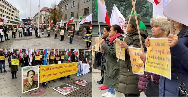 Sweden, Gothenburg—November 12, 2022: Freedom-loving Iranians and supporters of the People's Mojahedin Organization of Iran (PMOI/MEK) held a rally in solidarity with the Iranian people's uprising.
