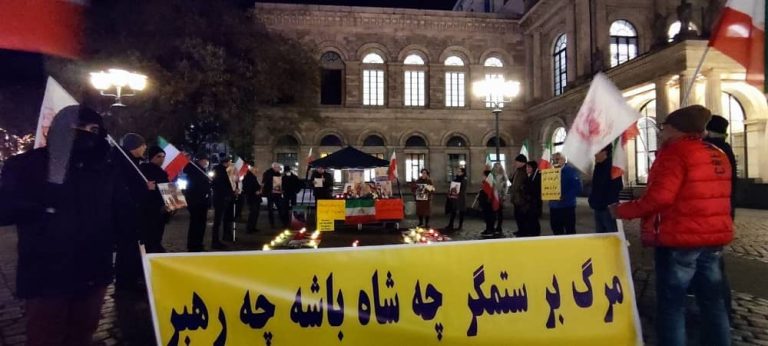 Hanover, Germany—November 23, 2022: Freedom-loving Iranians and supporters of the People’s Mojahedin Organization of Iran (PMOI/MEK) held a rally in solidarity with the Iranian people’s uprising.