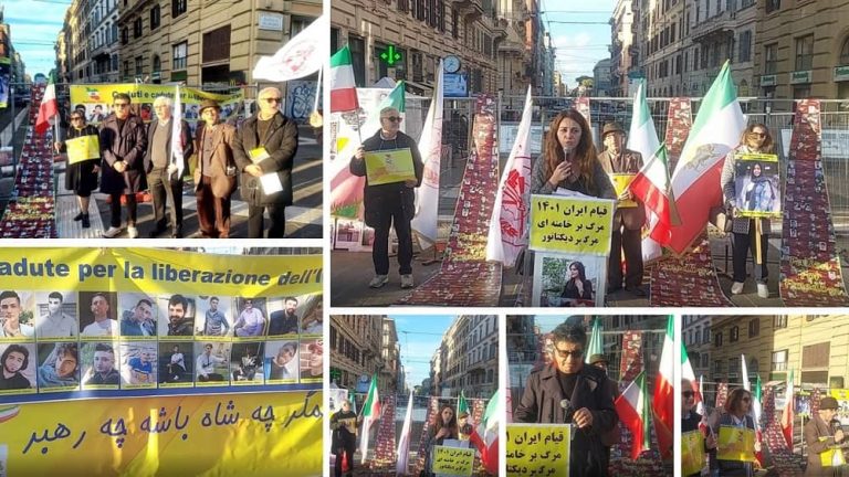 Italy, Rome—November 18, 2022: Freedom-loving Iranians and supporters of the People's Mojahedin Organization of Iran (PMOI/MEK) held a rally in solidarity with the Iranian people's uprising. They also commemorated the anniversary of the November 2019 uprising in Iran.