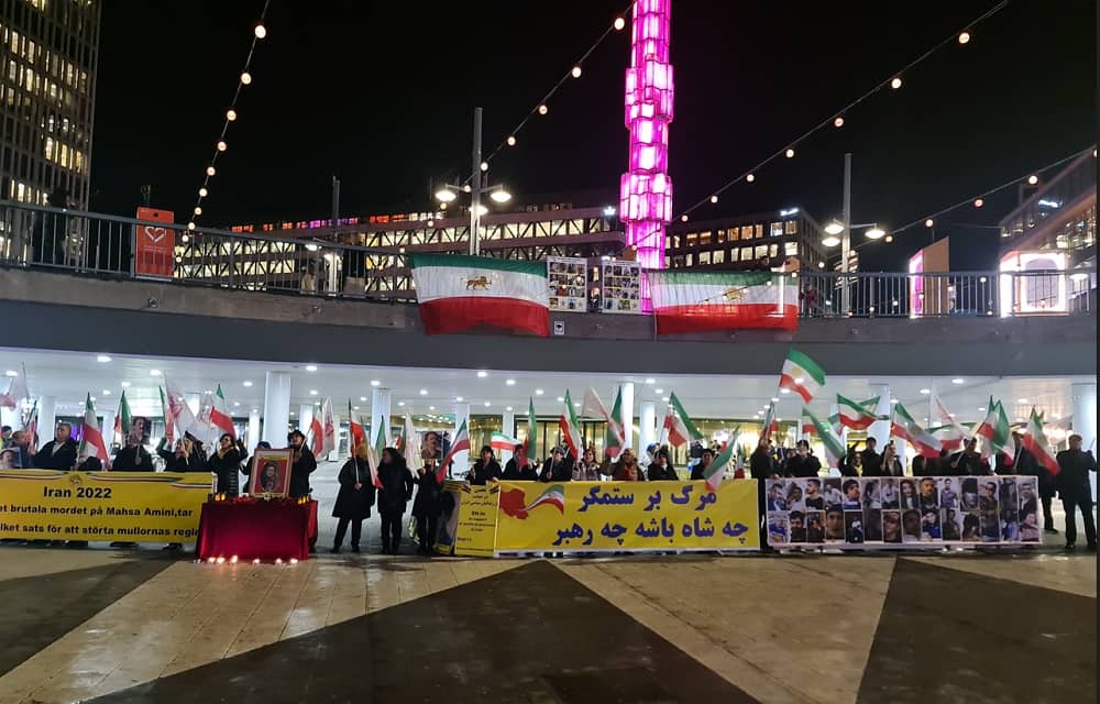 Stockholm—November 4, 2022: Iranian Resistance Supporters Continue to Rally in Support of the Iran Protests—Day 13