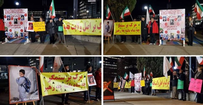 Toronto, Canada—November 23, 2022: Freedom-loving Iranians and supporters of the People's Mojahedin Organization of Iran (PMOI/MEK) held a rally in solidarity with the Iranian people's uprising.