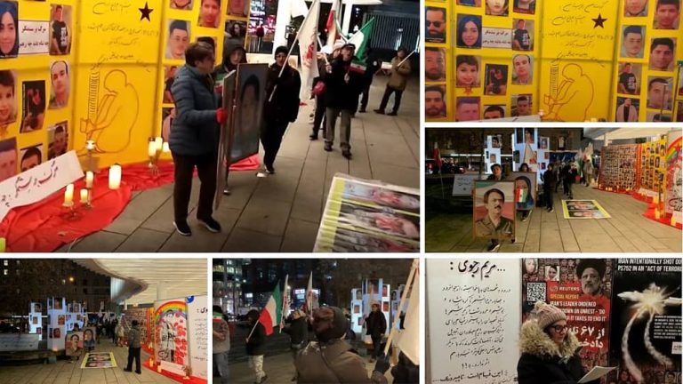 Vancouver, Canada—November 23, 2022: Freedom-loving Iranians and supporters of the People's Mojahedin Organization of Iran (PMOI/MEK) held a rally in solidarity with the Iranian people's uprising.