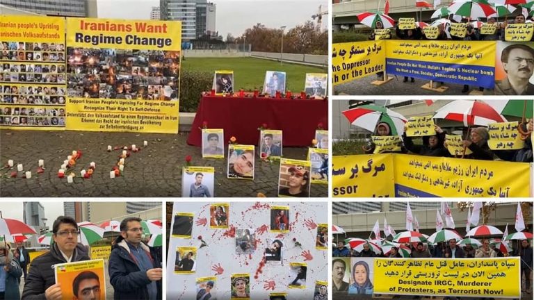 Vienna—November 18, 2022: Freedom-loving Iranians and supporters of the People's Mojahedin Organization of Iran (PMOI/MEK) held a rally in solidarity with the Iranian people's uprising. They also commemorated the anniversary of the November 2019 uprising in Iran.