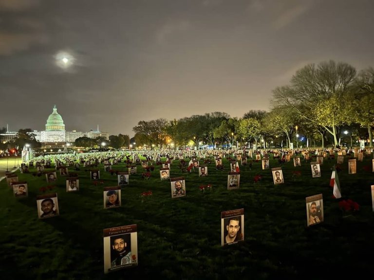 Washington, DC—November 8, 2022:Iranian-American community and supporters of the Iranian Resistance (NCRI and MEK) continued to rally and held a photo exhibition and Candlelight Vigil outside the US Capitol, supporting the nationwide Iran protests.